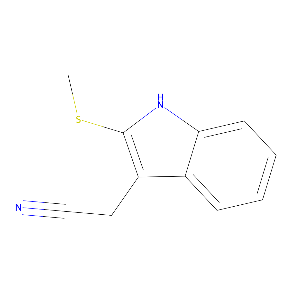 [2-(methylsulfanyl)-1H-indol-3-yl]acetonitrile molecular structure, CAS 30806-55-4