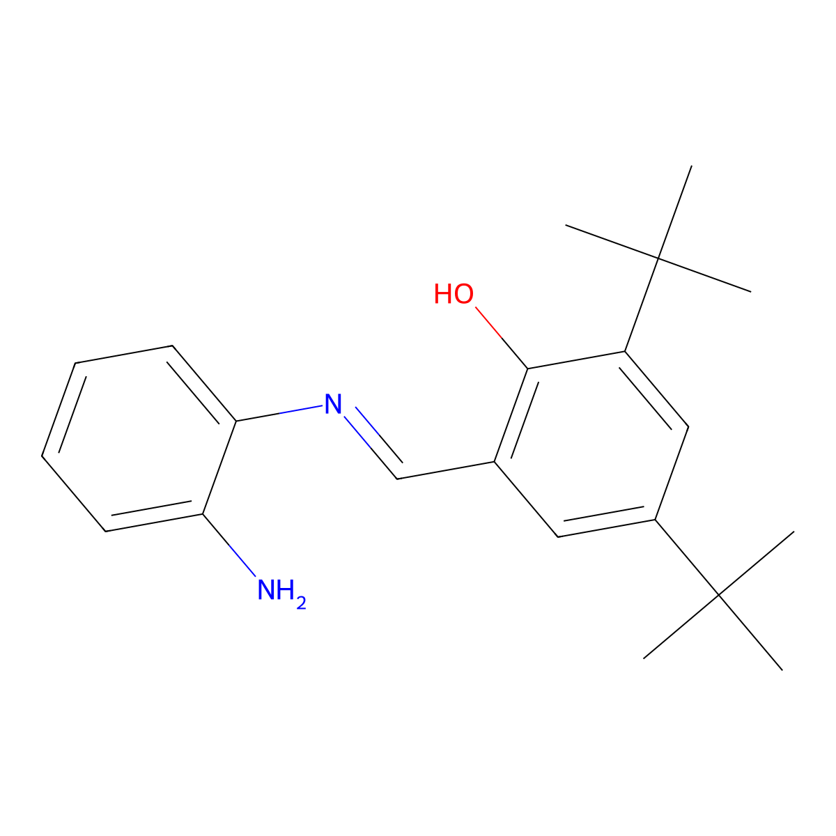 2-(((2-Aminophenyl)imino)methyl)-4,6-di-tert-butylphenol molecular structure, CAS 308086-87-5