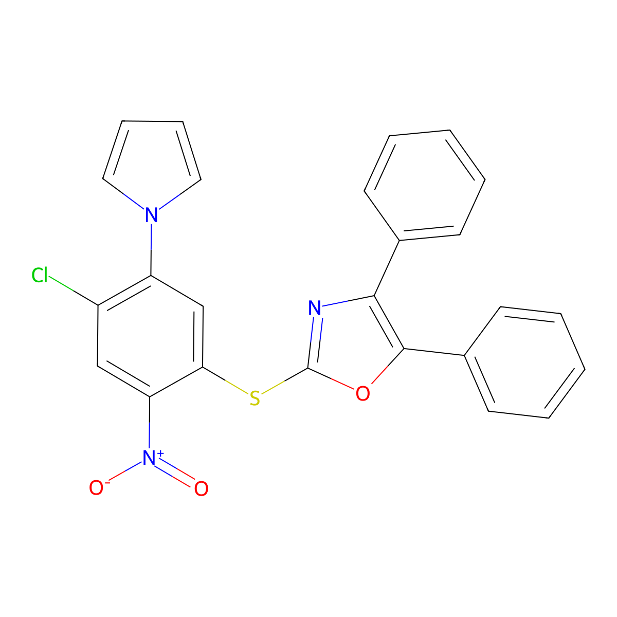 Oxazole, 2-[[4-chloro-2-nitro-5-(1H-pyrrol-1-yl)phenyl]thio]-4,5-diphenyl- molecular structure, CAS 308087-92-5
