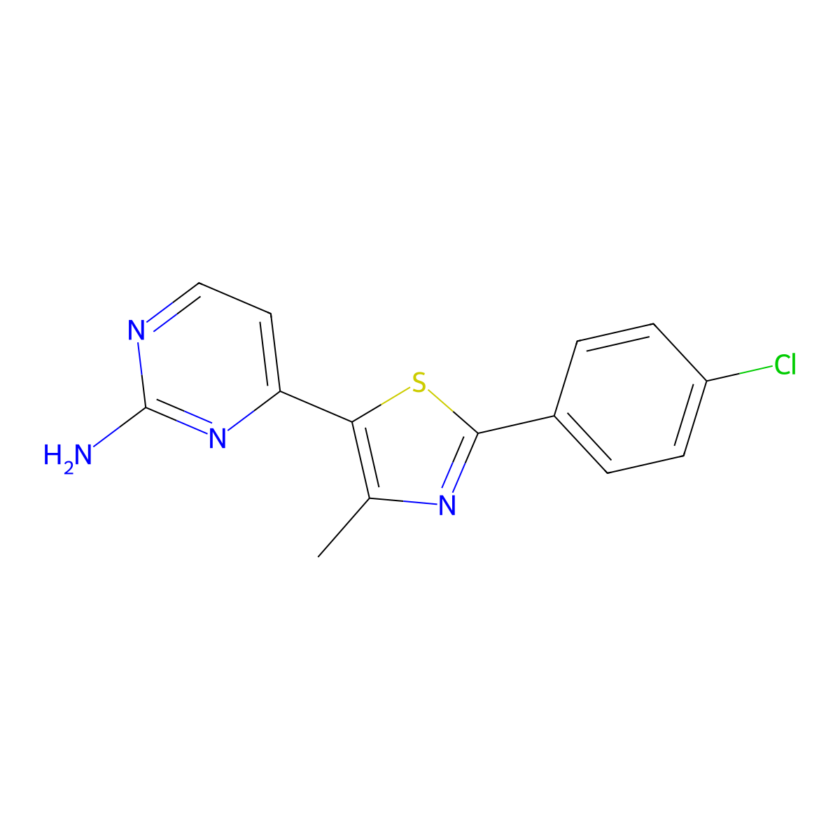 4-(2-(4-Chlorophenyl)-4-methyl-1,3-thiazol-5-yl)pyrimidin-2-amine molecular structure, CAS 308088-19-9