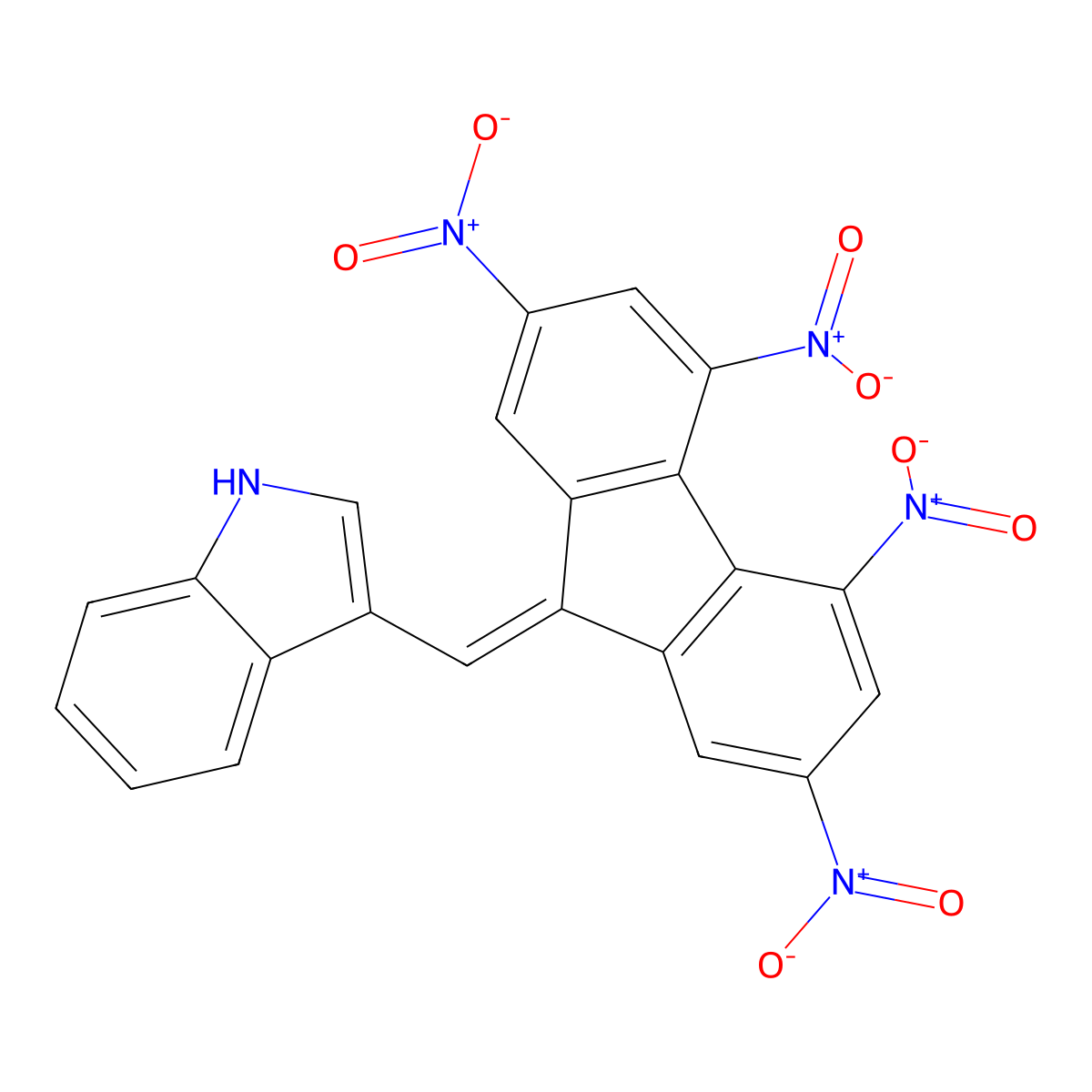 3-((2,4,5,7-Tetranitro-9H-fluoren-9-ylidene)methyl)-1H-indole molecular structure, CAS 308101-35-1