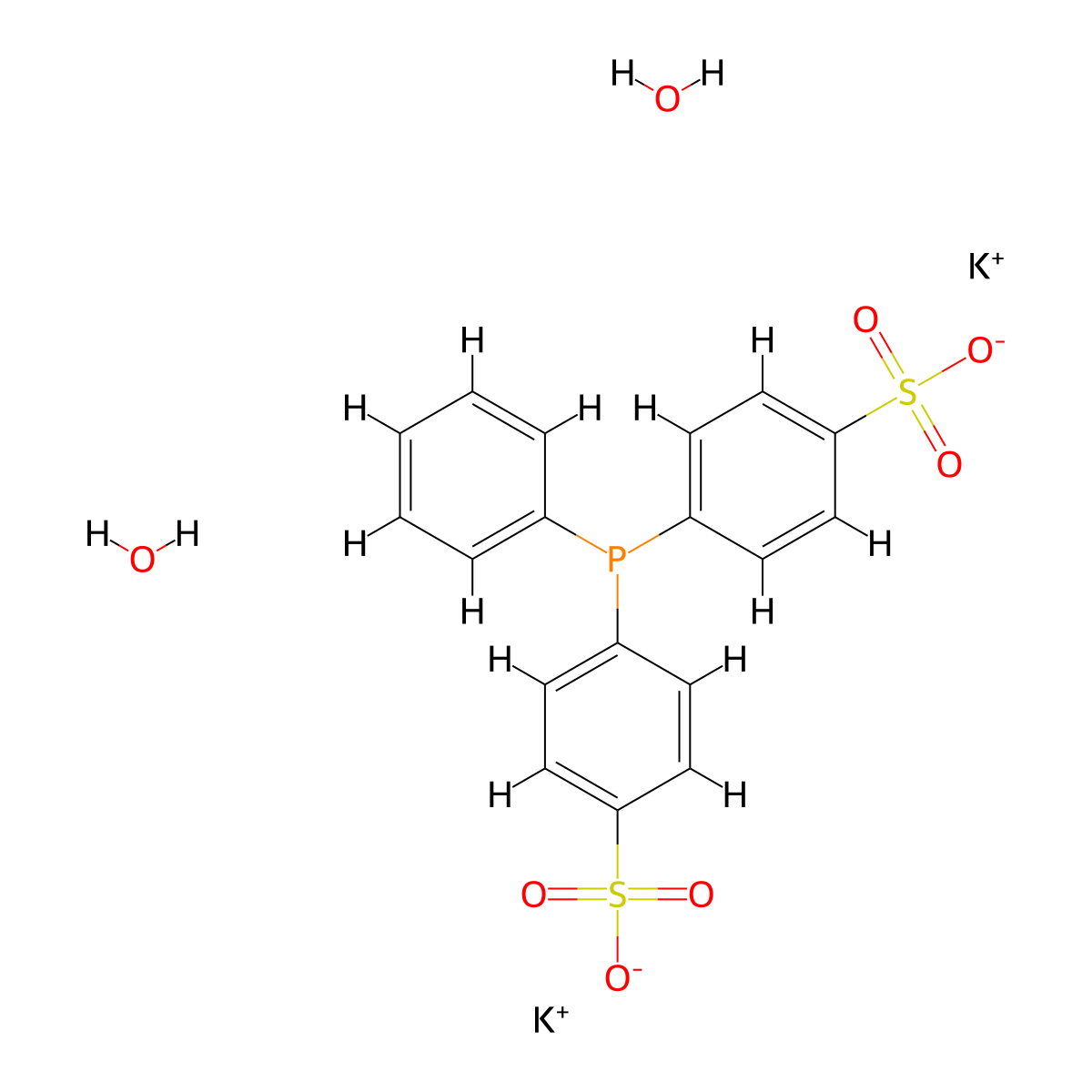 Potassium 4,4'-(phenylphosphinediyl)dibenzenesulfonate dihydrate molecular structure, CAS 308103-66-4