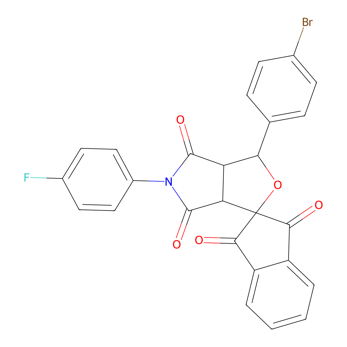 3-(4-bromophenyl)-5-(4-fluorophenyl)-3a,6a-dihydrospiro[furo[3,4-c]pyrrole-1,2'-indene]-1',3',4,6(3H,5H)-tetrone molecular structure, CAS 308105-50-2