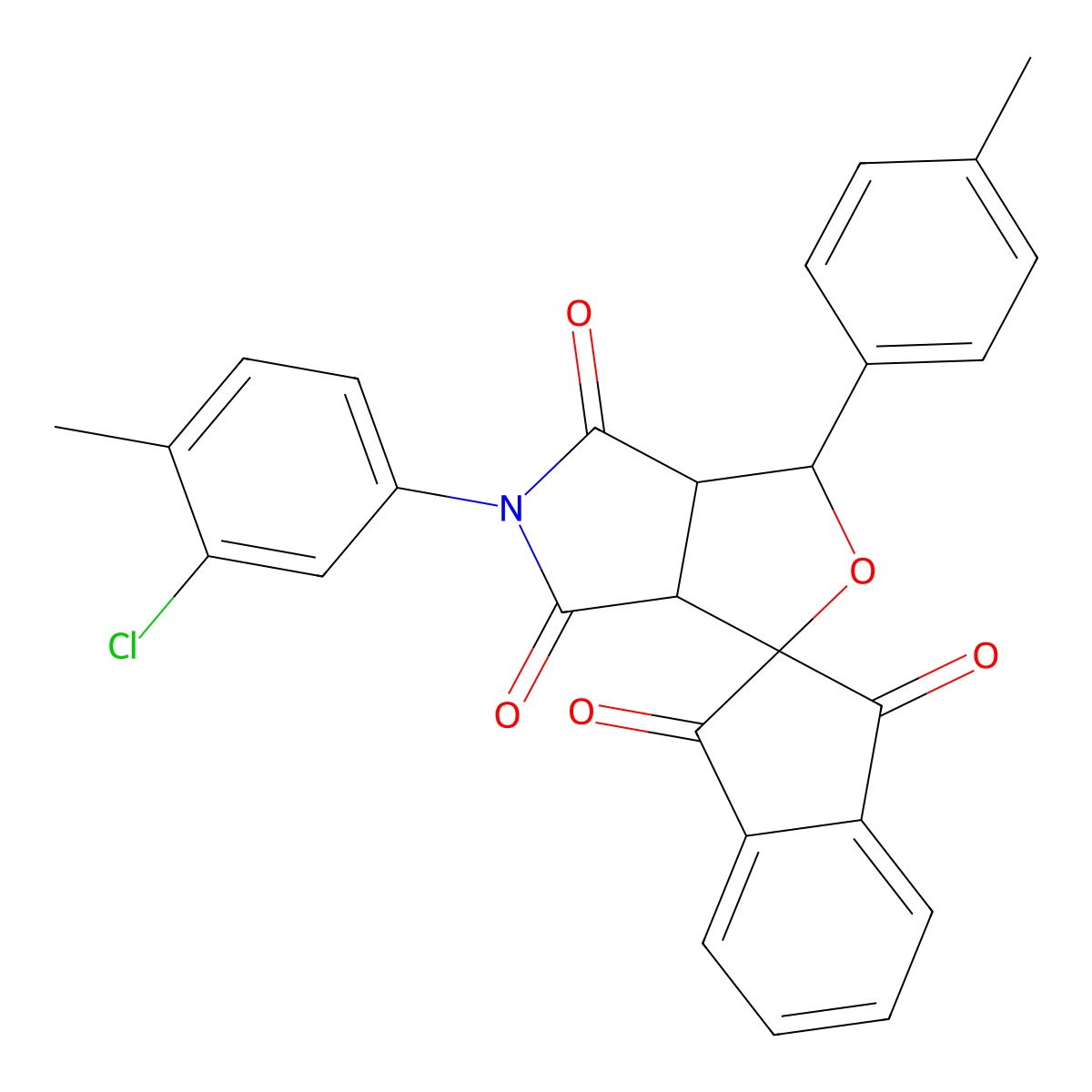 5-(3-chloro-4-methylphenyl)-1-(4-methylphenyl)spiro[3a,6a-dihydro-1H-furo[3,4-c]pyrrole-3,2'-indene]-1',3',4,6-tetrone molecular structure, CAS 308105-53-5