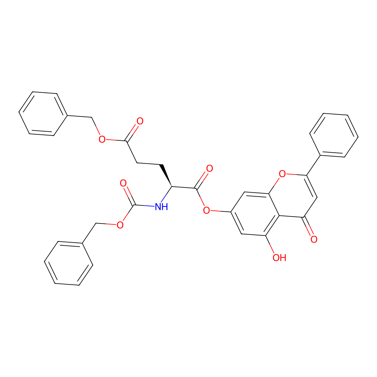 1-Benzyl 5-hydroxy-4-oxo-2-phenyl-4H-chromen-7-YL 4-{[(benzyloxy)carbonyl]amino}pentanedioate molecular structure, CAS 308105-86-4