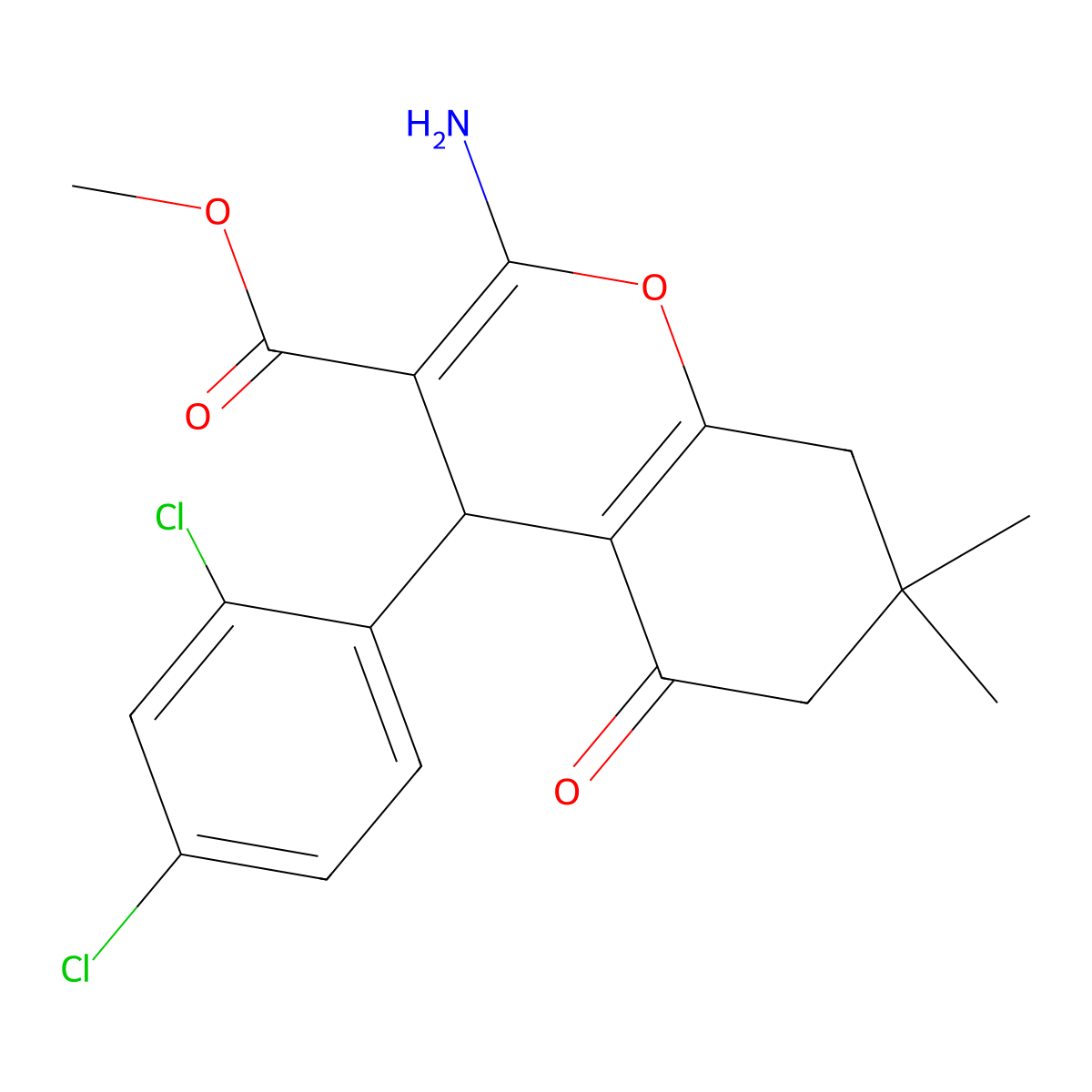 methyl 2-amino-4-(2,4-dichlorophenyl)-7,7-dimethyl-5-oxo-5,6,7,8-tetrahydro-4H-chromene-3-carboxylate molecular structure, CAS 308106-92-5