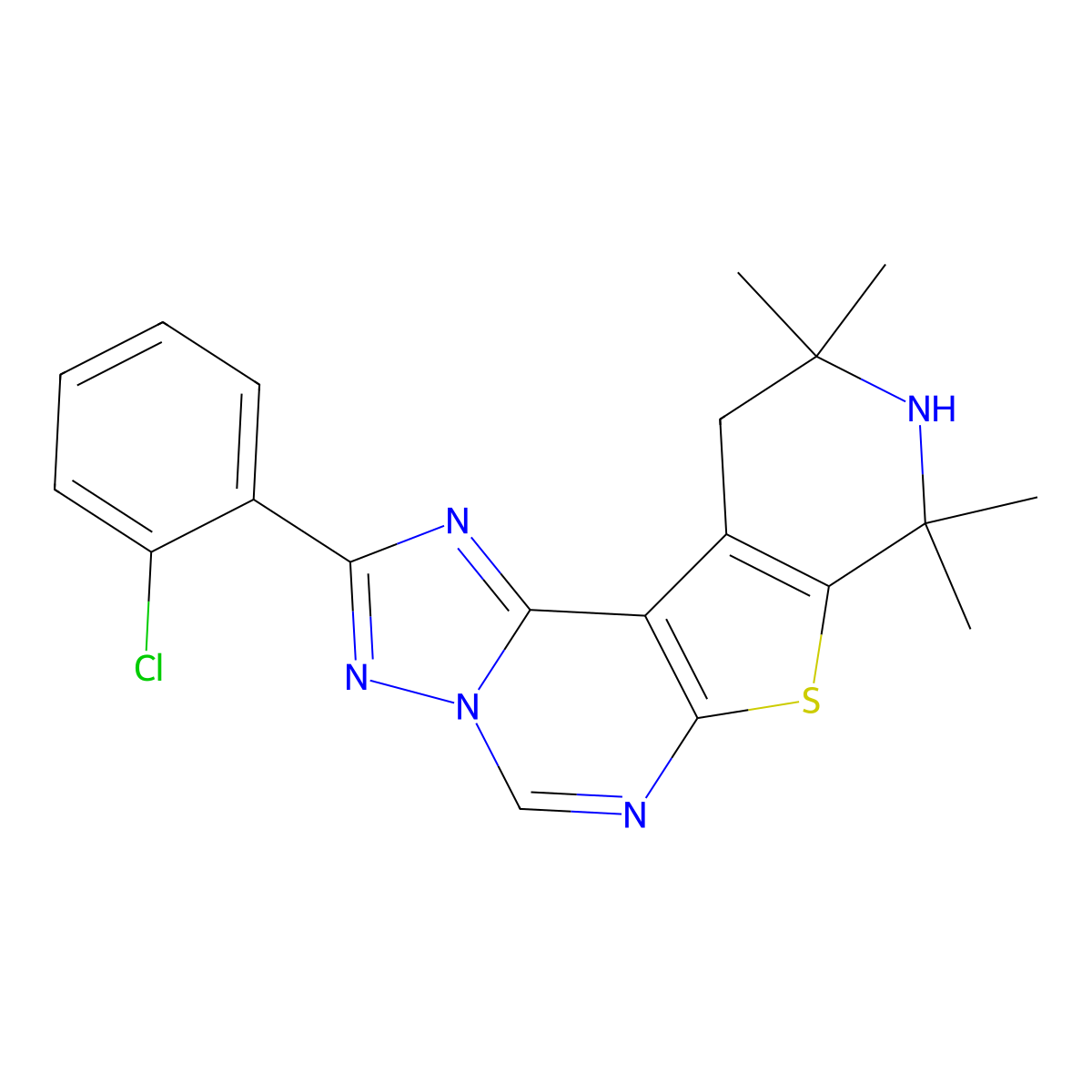 2-(2-Chlorophenyl)-8,8,10,10-tetramethyl-8,9,10,11-tetrahydropyrido[4',3':4,5]thieno[3,2-e][1,2,4]triazolo[1,5-c]pyrimidine molecular structure, CAS 308106-95-8