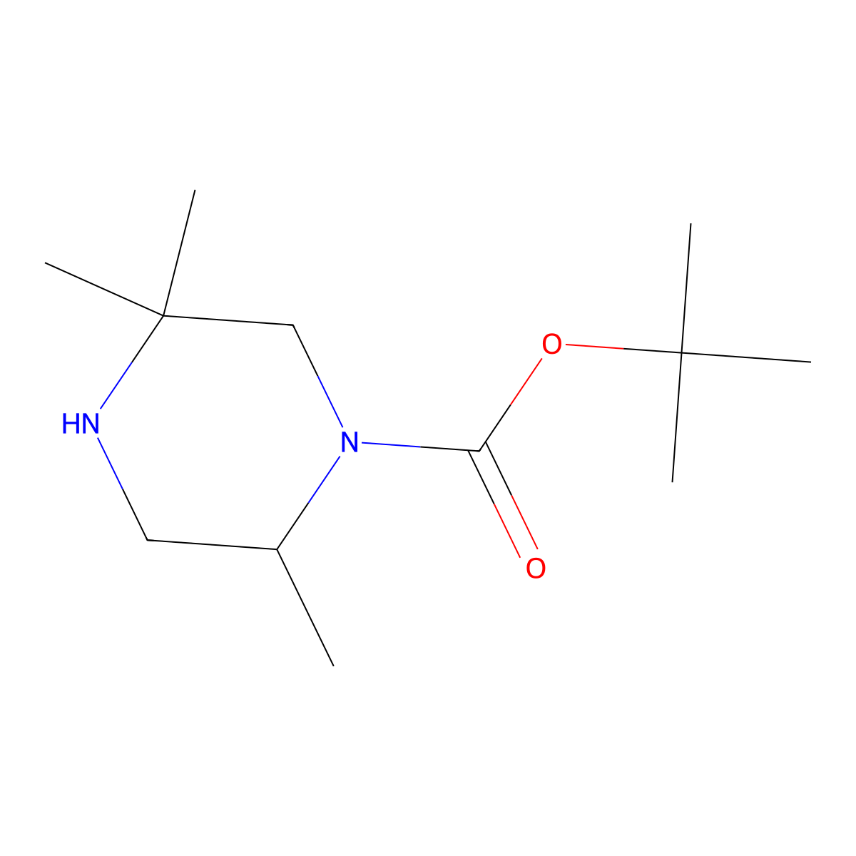 Tert-butyl 2,5,5-trimethylpiperazine-1-carboxylate molecular structure, CAS 308109-96-8