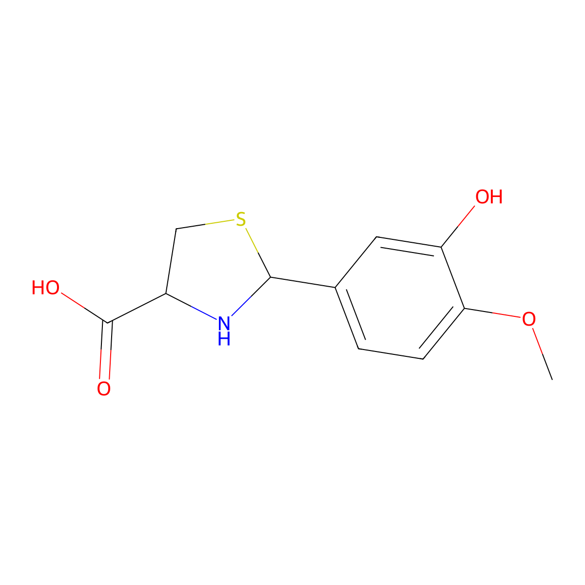 2-(3-Hydroxy-4-methoxyphenyl)-1,3-thiazolidine-4-carboxylic acid molecular structure, CAS 308122-34-1