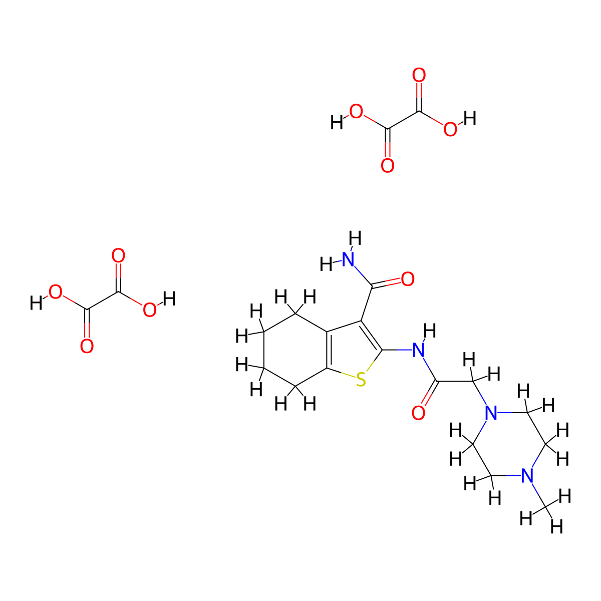 2-(2-(4-Methylpiperazin-1-yl)acetamido)-4,5,6,7-tetrahydrobenzo[b]thiophene-3-carboxamide dioxalate molecular structure, CAS 308122-38-5