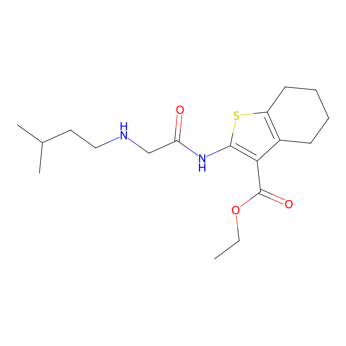 Ethyl 4,5,6,7-tetrahydro-2-[[2-[(3-methylbutyl)amino]acetyl]amino]benzo[b]thiophene-3-carboxylate molecular structure, CAS 308122-41-0