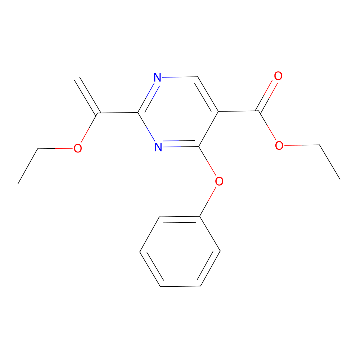 Ethyl 2-(1-ethoxyvinyl)-4-phenoxypyrimidine-5-carboxylate molecular structure, CAS 3081343-99-6