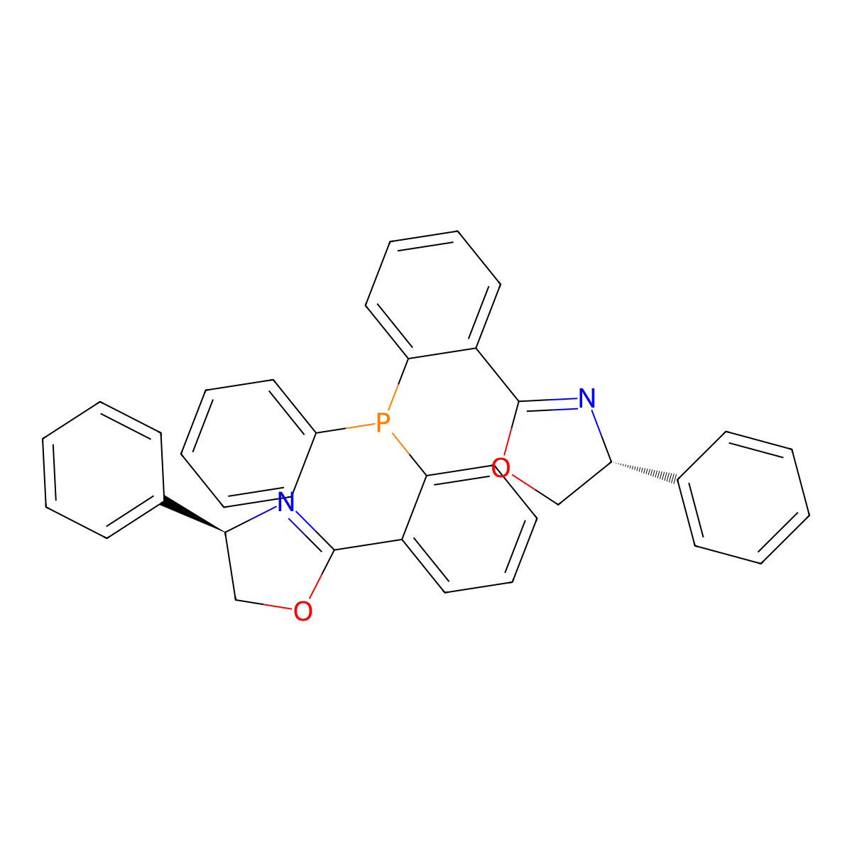 (4R,4'R)-2,2'-((Phenylphosphanediyl)bis(2,1-phenylene))bis(4-phenyl-4,5-dihydrooxazole) molecular structure, CAS 3081735-67-0