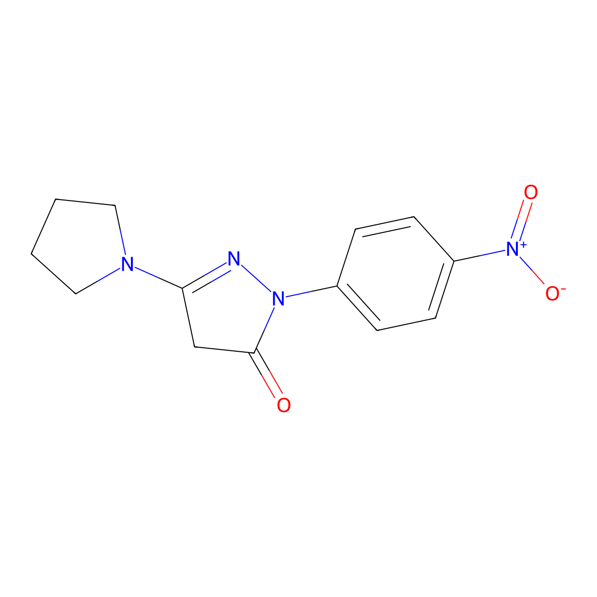 3H-Pyrazol-3-one, 2,4-dihydro-2-(4-nitrophenyl)-5-(1-pyrrolidinyl)- molecular structure, CAS 30818-17-8
