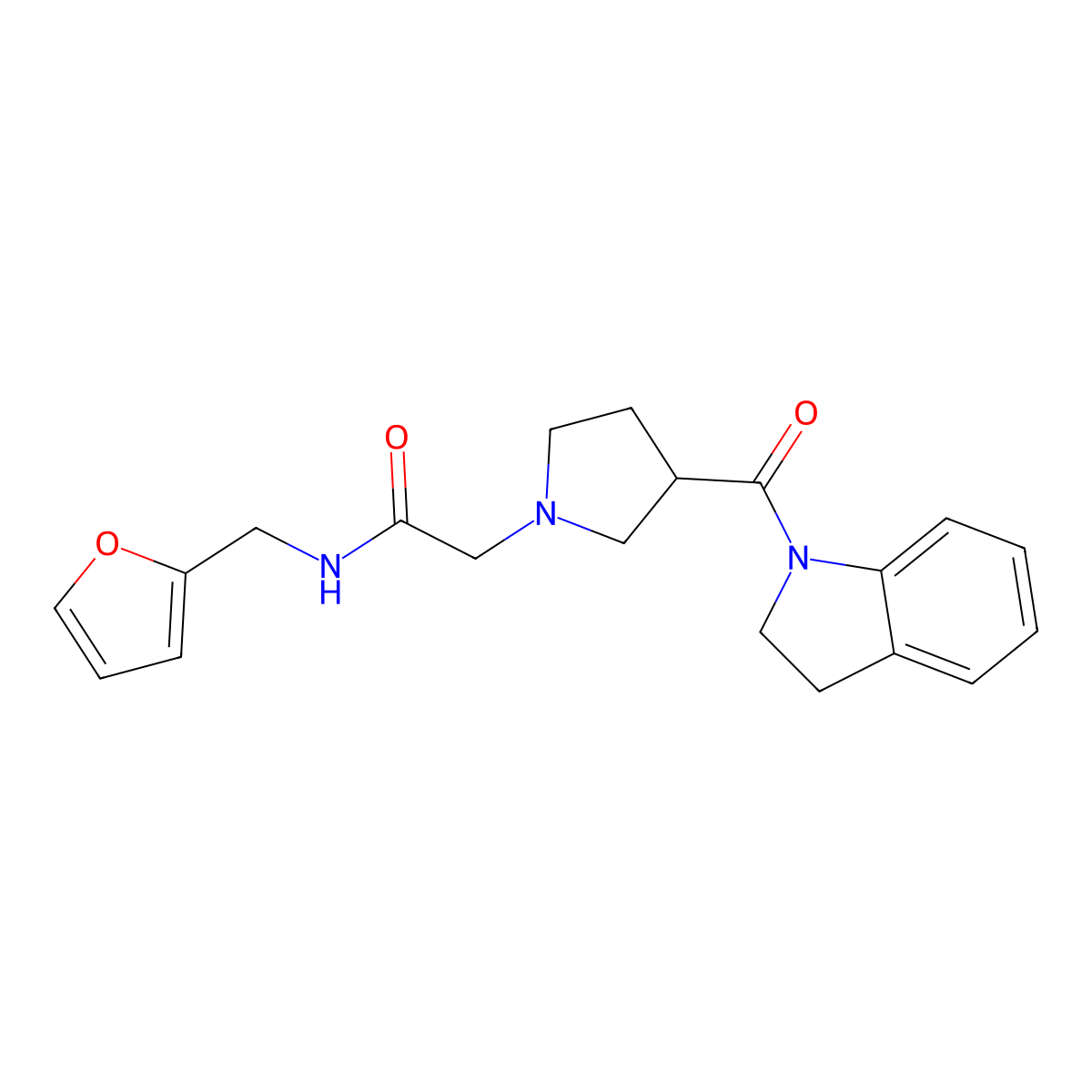 2-[3-(2,3-dihydroindole-1-carbonyl)pyrrolidin-1-yl]-N-(furan-2-ylmethyl)acetamide molecular structure, CAS 3081979-44-1