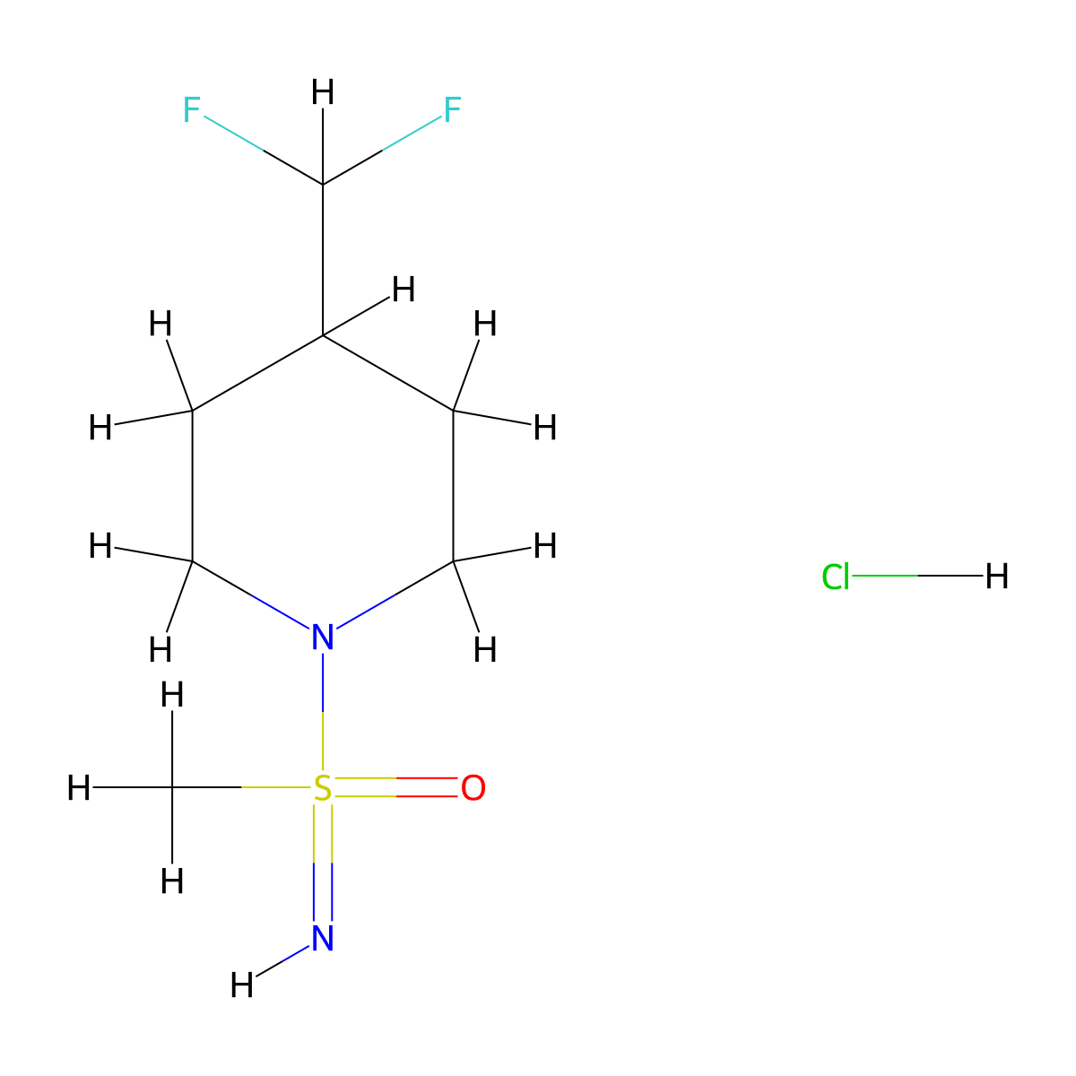 4-(difluoromethyl)-1-(S-methylsulfonimidoyl)piperidine hydrochloride molecular structure, CAS 3081979-74-7