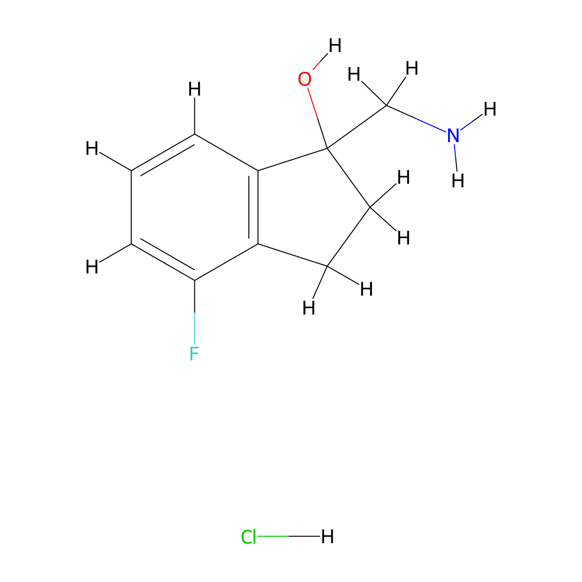 1-(aminomethyl)-4-fluoro-2,3-dihydro-1H-inden-1-ol hydrochloride molecular structure, CAS 3081979-86-1
