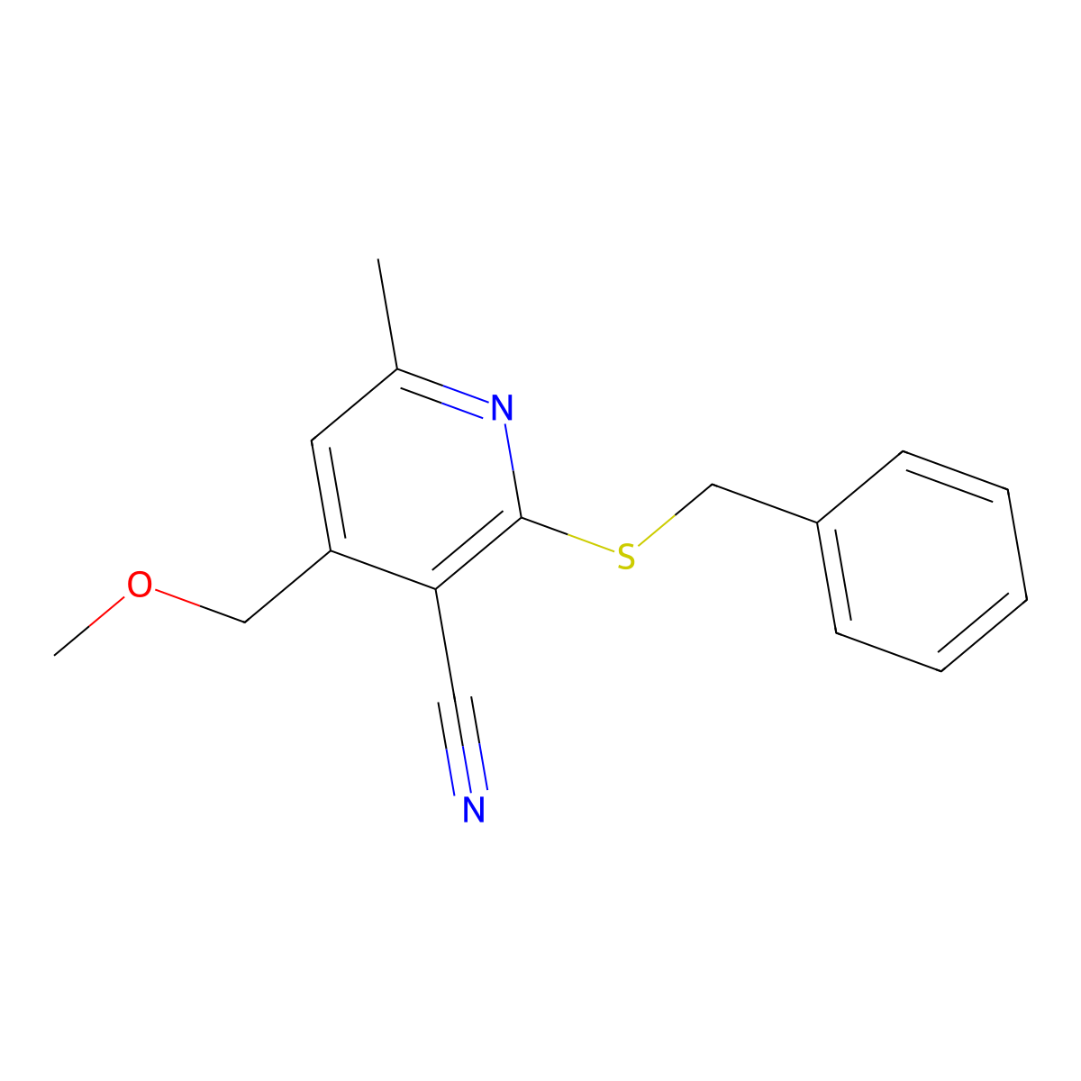 2-Benzylsulfanyl-4-methoxymethyl-6-methyl-nicotinonitrile molecular structure, CAS 30820-94-1