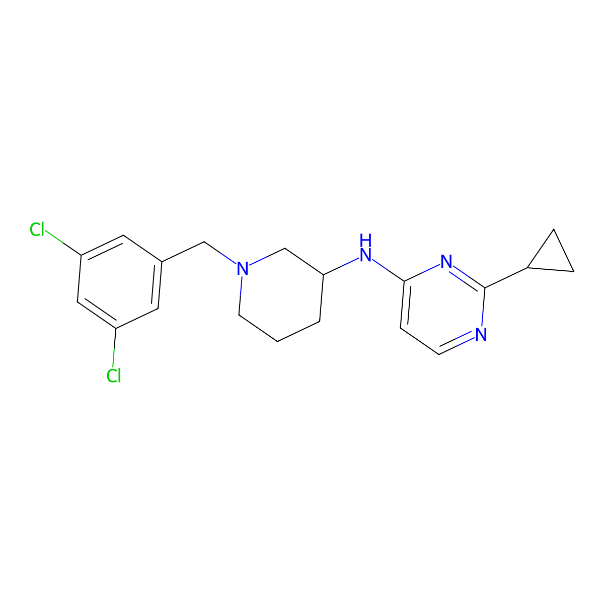 2-cyclopropyl-N-[1-[(3,5-dichlorophenyl)methyl]piperidin-3-yl]pyrimidin-4-amine molecular structure, CAS 3082004-16-5