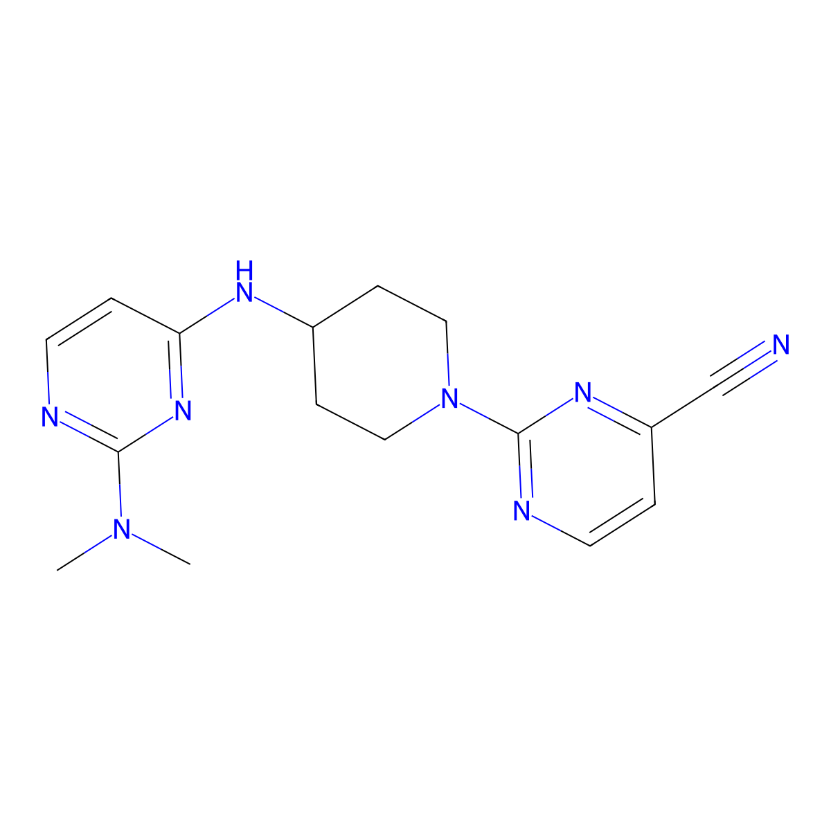 2-[4-[[2-(Dimethylamino)pyrimidin-4-yl]amino]piperidin-1-yl]pyrimidine-4-carbonitrile molecular structure, CAS 3082006-62-7