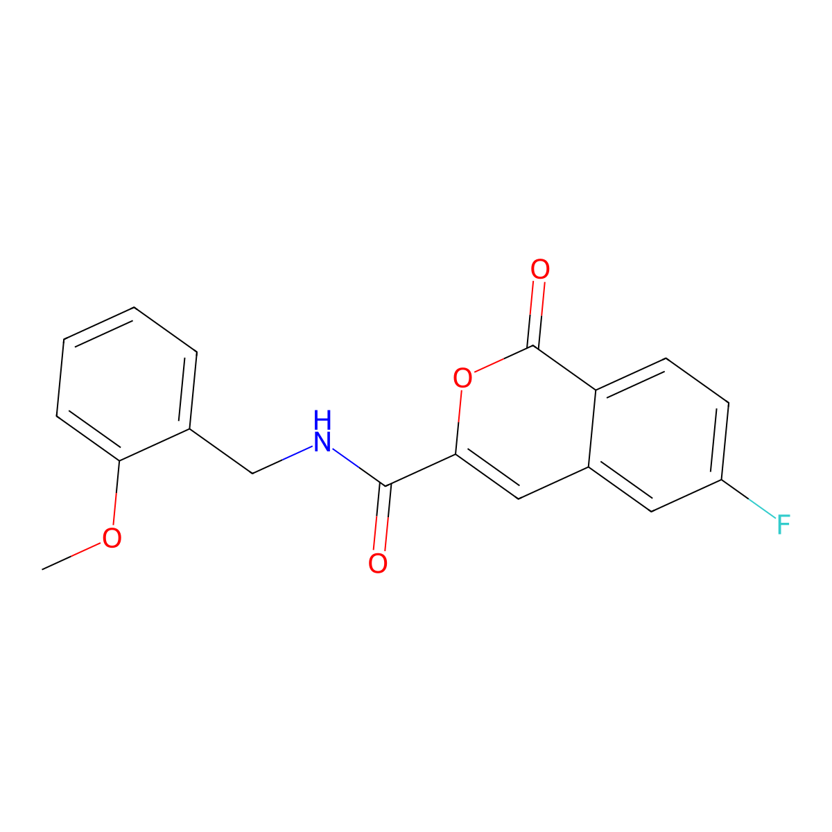 6-fluoro-N-[(2-methoxyphenyl)methyl]-1-oxoisochromene-3-carboxamide molecular structure, CAS 3082007-86-8