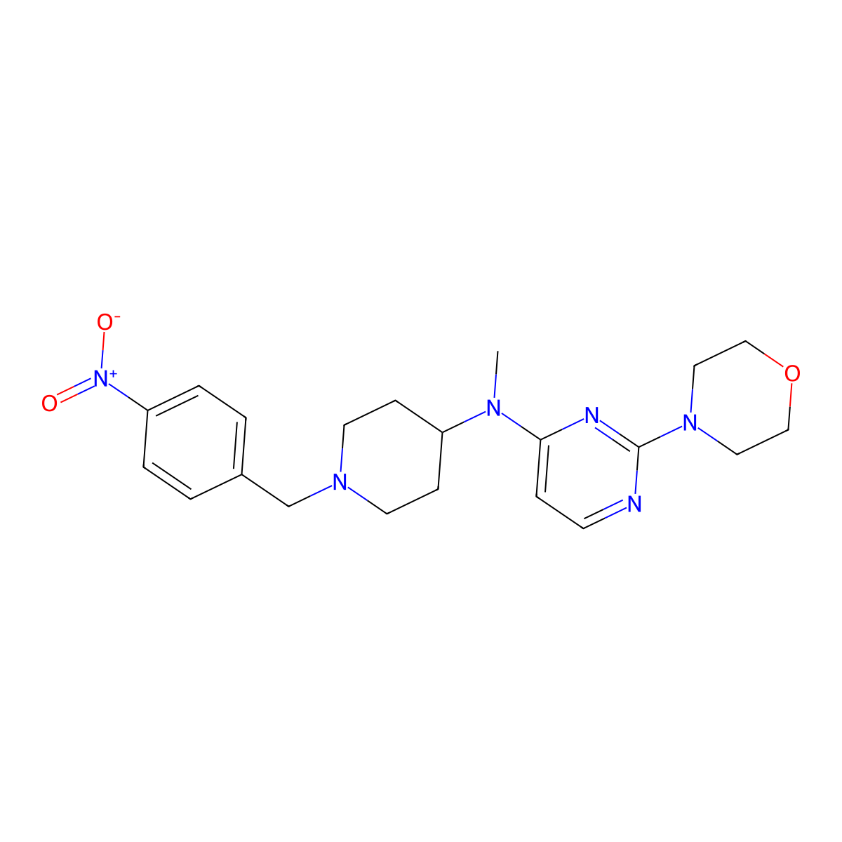 N-methyl-2-morpholin-4-yl-N-[1-[(4-nitrophenyl)methyl]piperidin-4-yl]pyrimidin-4-amine molecular structure, CAS 3082009-79-5