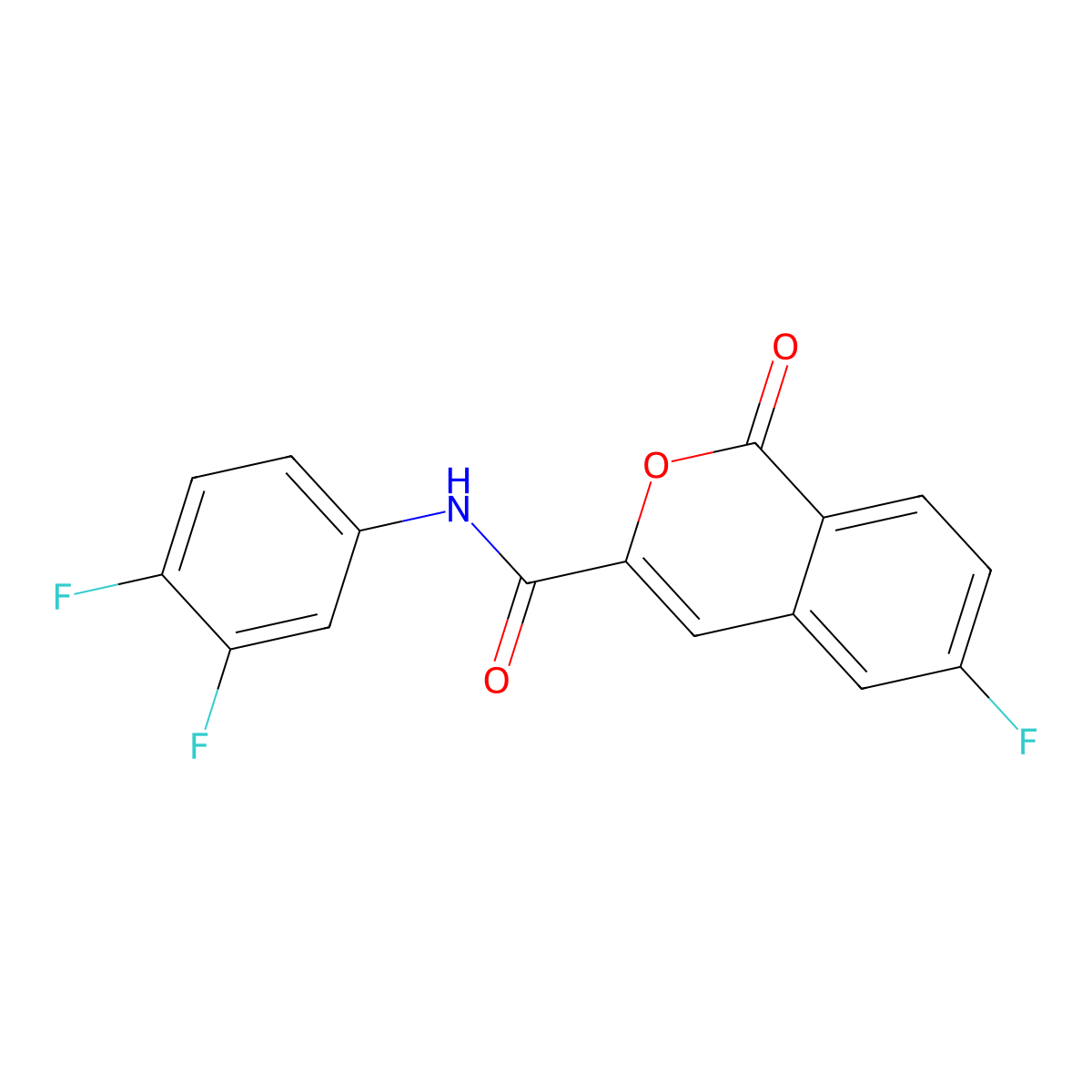N-(3,4-difluorophenyl)-6-fluoro-1-oxoisochromene-3-carboxamide molecular structure, CAS 3082010-44-1