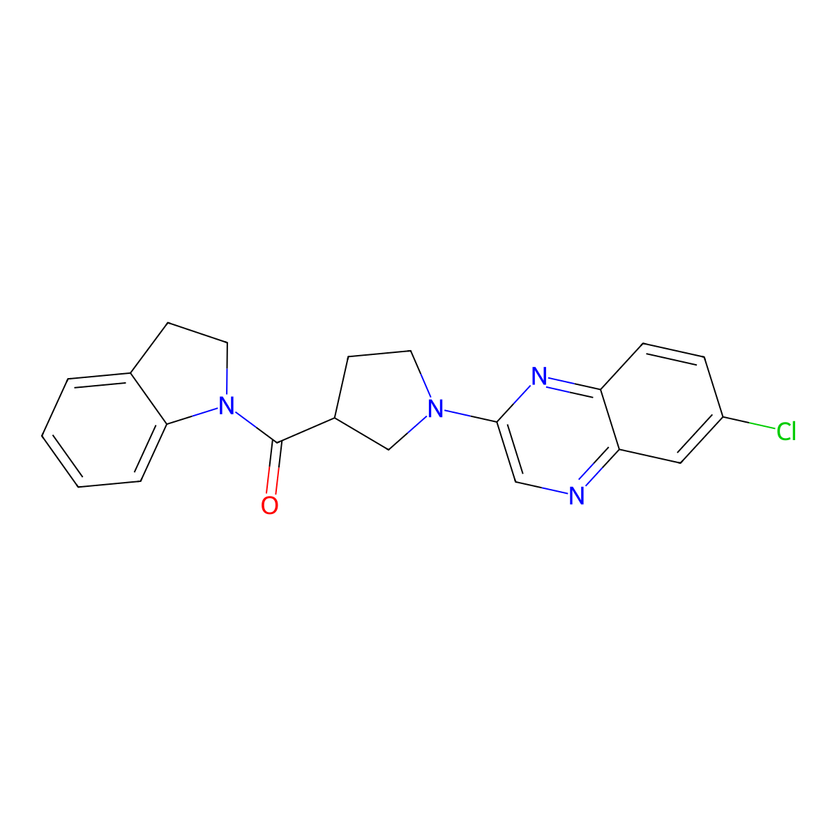 [1-(6-Chloroquinoxalin-2-yl)pyrrolidin-3-yl]-(2,3-dihydroindol-1-yl)methanone molecular structure, CAS 3082011-05-7