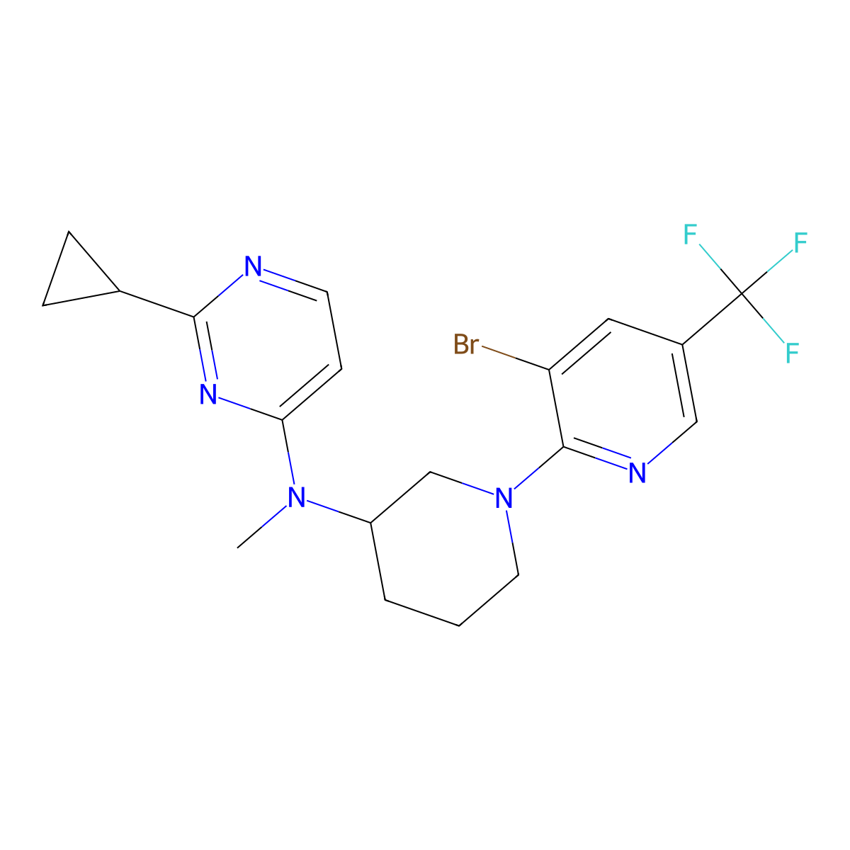 N-[1-[3-bromo-5-(trifluoromethyl)pyridin-2-yl]piperidin-3-yl]-2-cyclopropyl-N-methylpyrimidin-4-amine molecular structure, CAS 3082011-14-8