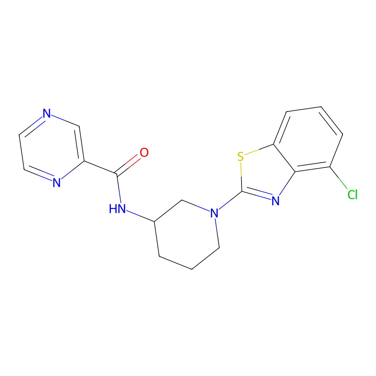N-[1-(4-chloro-1,3-benzothiazol-2-yl)piperidin-3-yl]pyrazine-2-carboxamide molecular structure, CAS 3082017-76-0