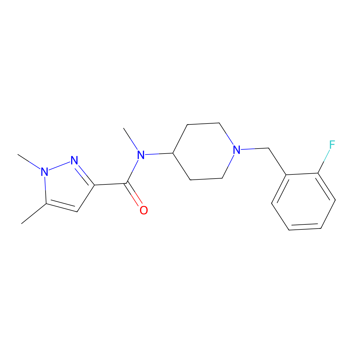 N-[1-[(2-fluorophenyl)methyl]piperidin-4-yl]-N,1,5-trimethylpyrazole-3-carboxamide molecular structure, CAS 3082019-47-1