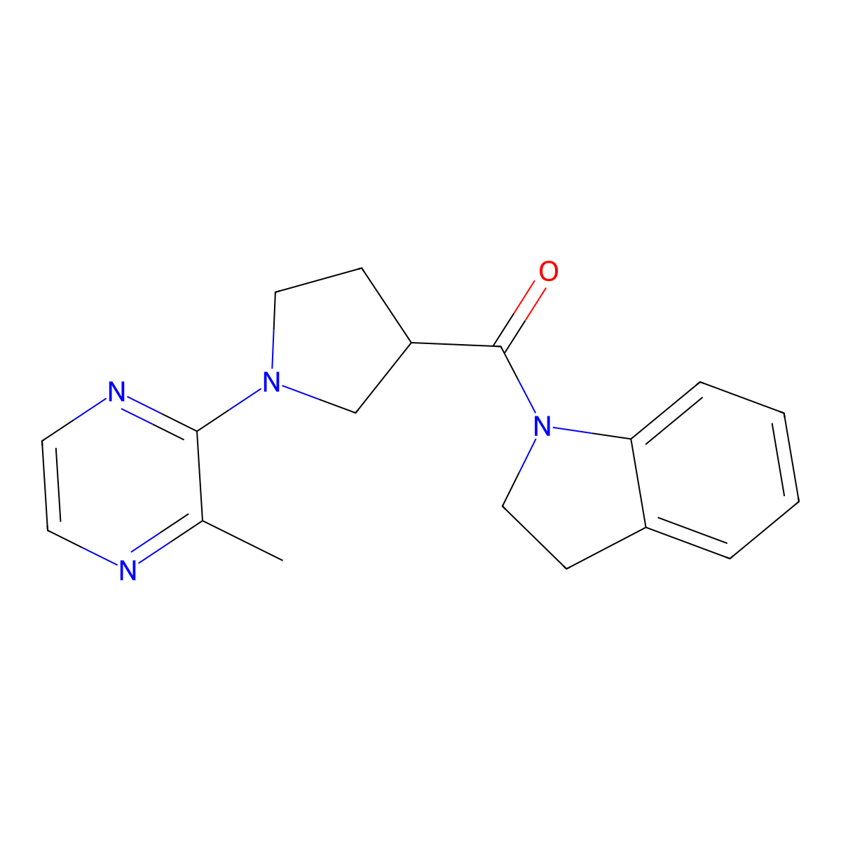 2,3-Dihydroindol-1-yl-[1-(3-methylpyrazin-2-yl)pyrrolidin-3-yl]methanone molecular structure, CAS 3082020-38-7