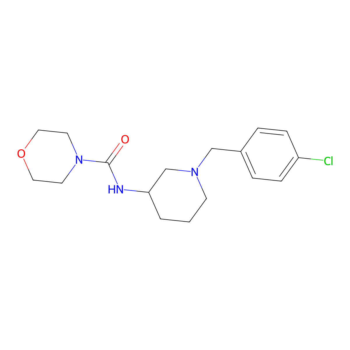 N-[1-[(4-chlorophenyl)methyl]piperidin-3-yl]morpholine-4-carboxamide molecular structure, CAS 3082021-89-1