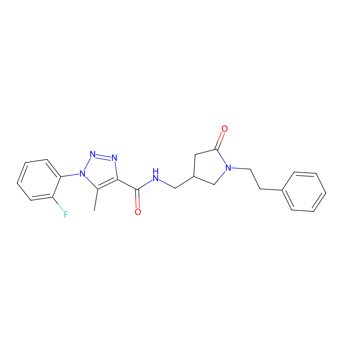 1-(2-fluorophenyl)-5-methyl-N-[[5-oxo-1-(2-phenylethyl)pyrrolidin-3-yl]methyl]triazole-4-carboxamide molecular structure, CAS 3082022-17-8