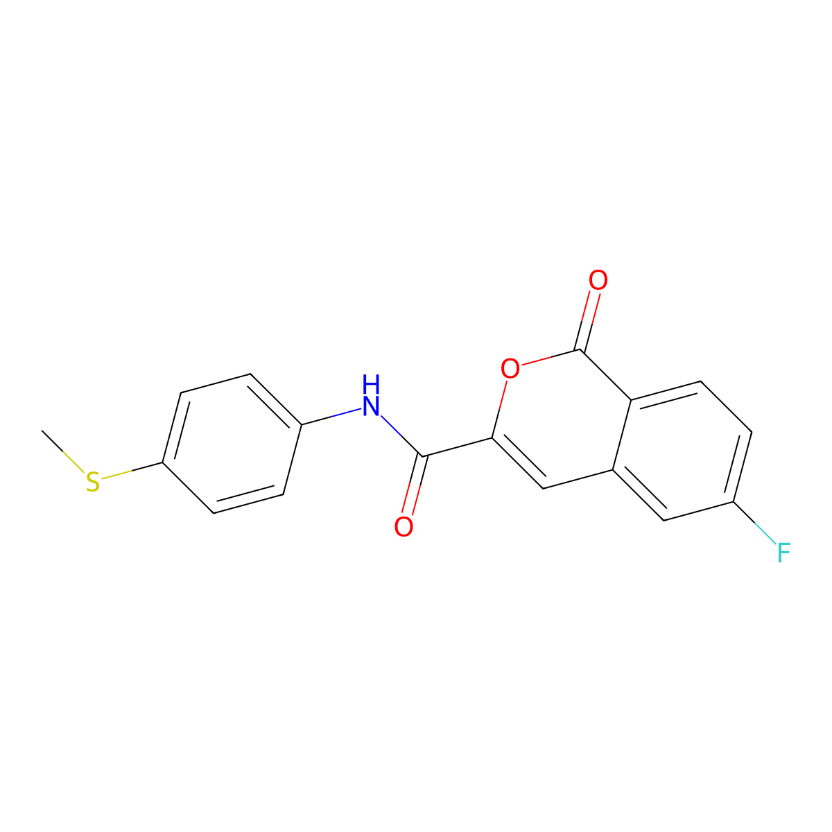 6-fluoro-N-(4-methylsulfanylphenyl)-1-oxoisochromene-3-carboxamide molecular structure, CAS 3082022-43-0