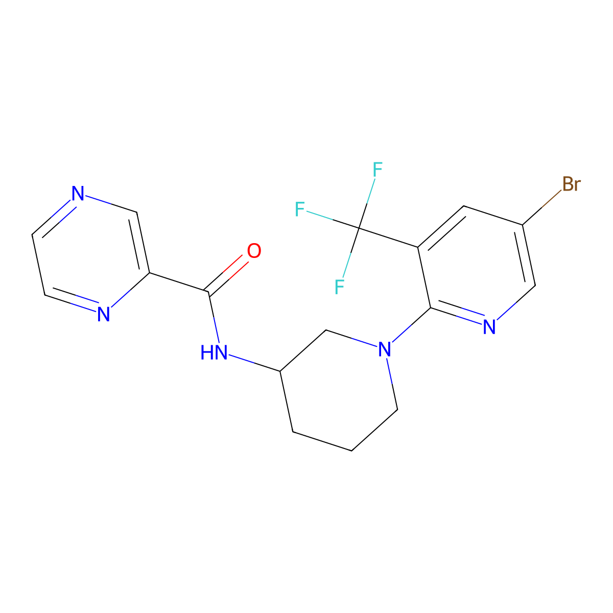 N-[1-[5-bromo-3-(trifluoromethyl)3-pyridinyl]piperidin-3-yl]pyrazine-2-carboxamide molecular structure, CAS 3082026-60-3