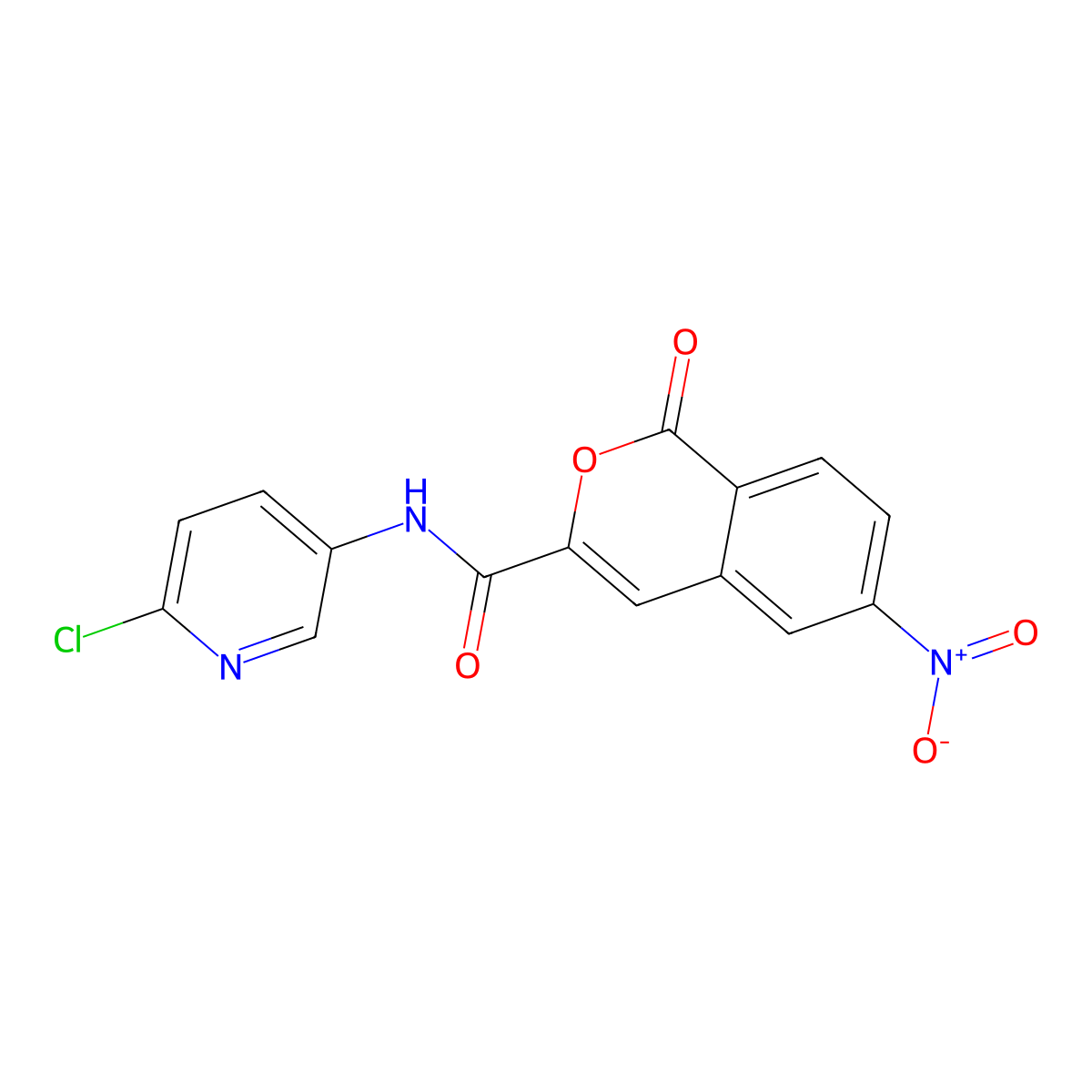 N-(6-chloropyridin-3-yl)-6-nitro-1-oxoisochromene-3-carboxamide molecular structure, CAS 3082028-73-4