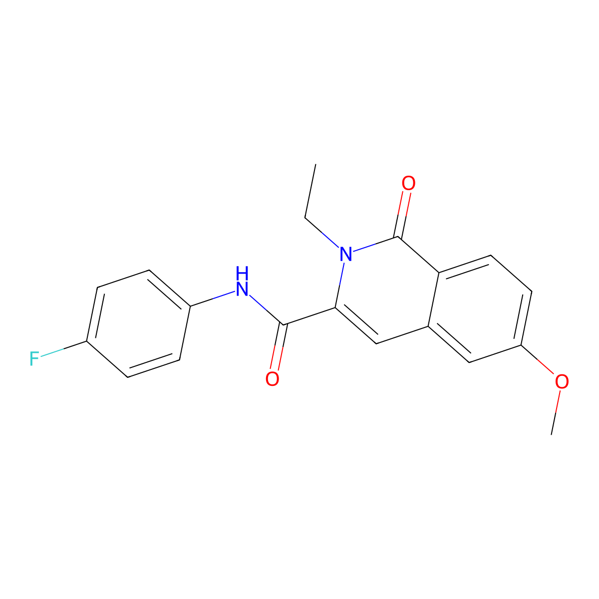 2-ethyl-N-(4-fluorophenyl)-6-methoxy-1-oxoisoquinoline-3-carboxamide molecular structure, CAS 3082029-59-9