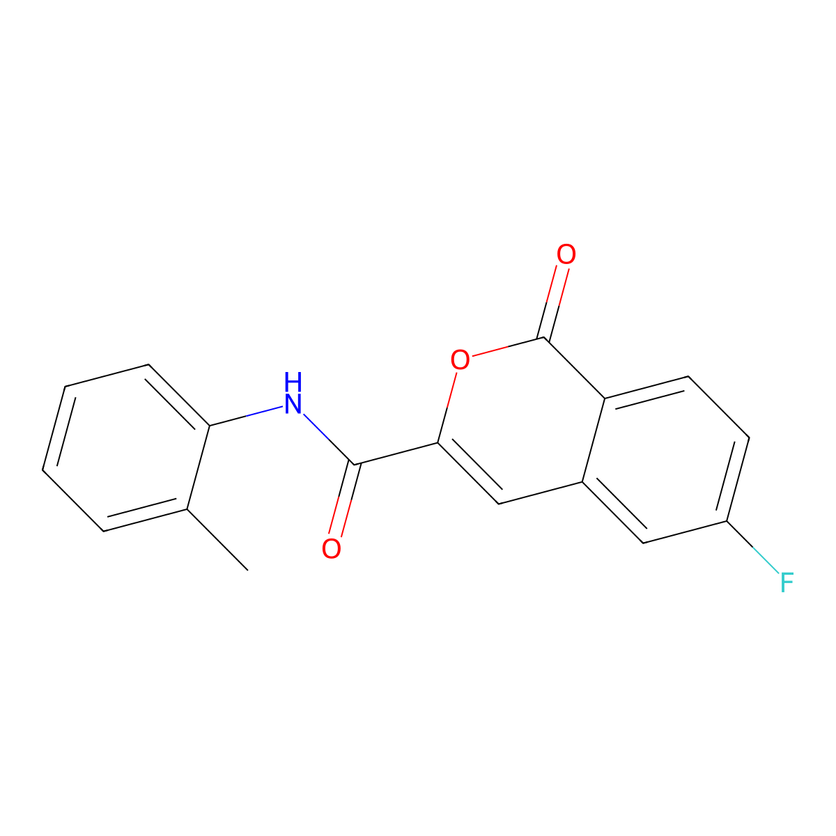 6-fluoro-N-(2-methylphenyl)-1-oxoisochromene-3-carboxamide molecular structure, CAS 3082034-33-8