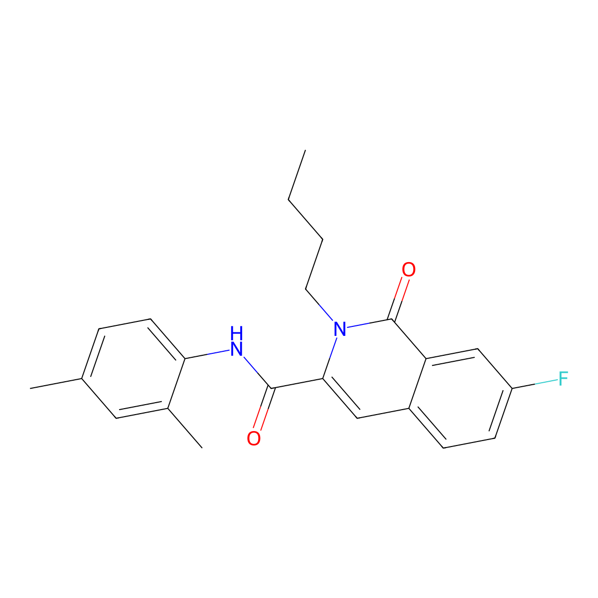 2-butyl-N-(2,4-dimethylphenyl)-7-fluoro-1-oxoisoquinoline-3-carboxamide molecular structure, CAS 3082034-97-4