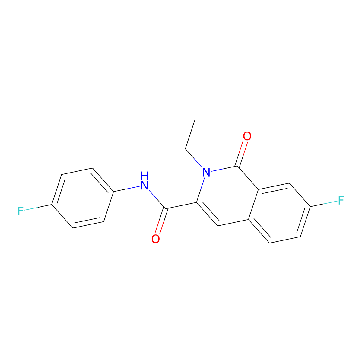 2-ethyl-7-fluoro-N-(4-fluorophenyl)-1-oxoisoquinoline-3-carboxamide molecular structure, CAS 3082036-76-5