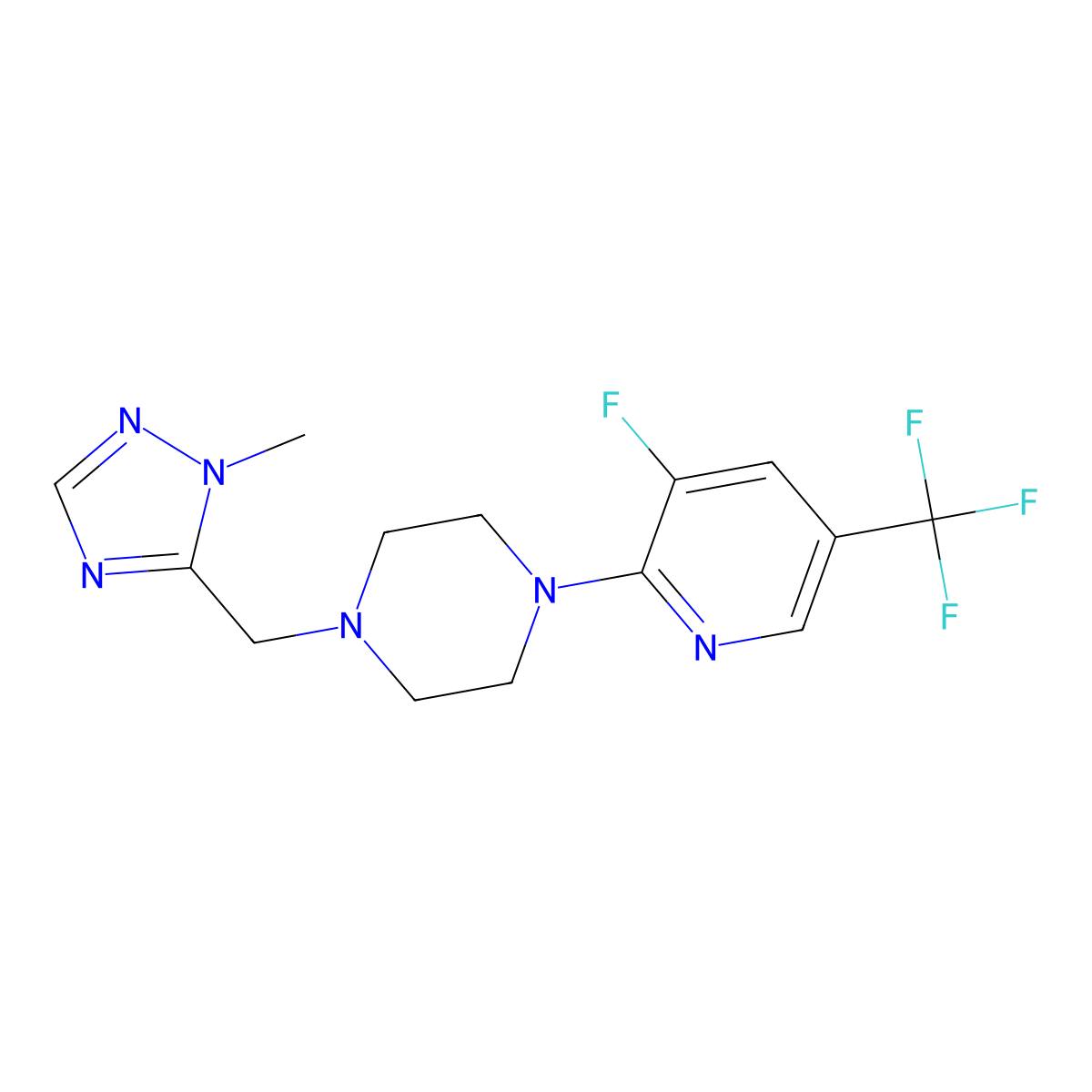1-[3-Fluoro-5-(trifluoromethyl)pyridin-2-yl]-4-[(2-methyl-1,2,4-triazol-3-yl)methyl]piperazine molecular structure, CAS 3082037-87-1