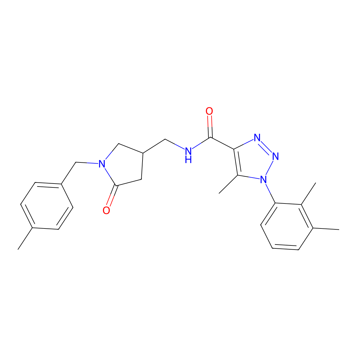 1-(2,3-dimethylphenyl)-5-methyl-N-[[1-[(4-methylphenyl)methyl]-5-oxopyrrolidin-3-yl]methyl]triazole-4-carboxamide molecular structure, CAS 3082107-05-6