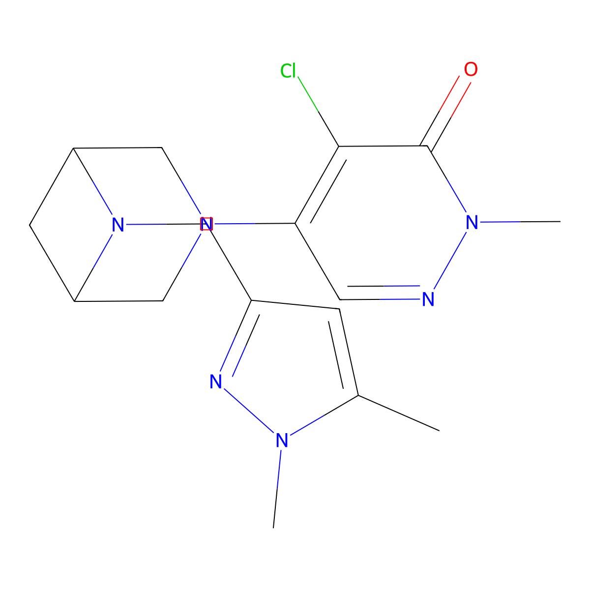 4-Chloro-5-[6-[(1,5-dimethylpyrazol-3-yl)methyl]-3,6-diazabicyclo[3.1.1]heptan-3-yl]-2-methylpyridazin-3-one molecular structure, CAS 3082107-88-5