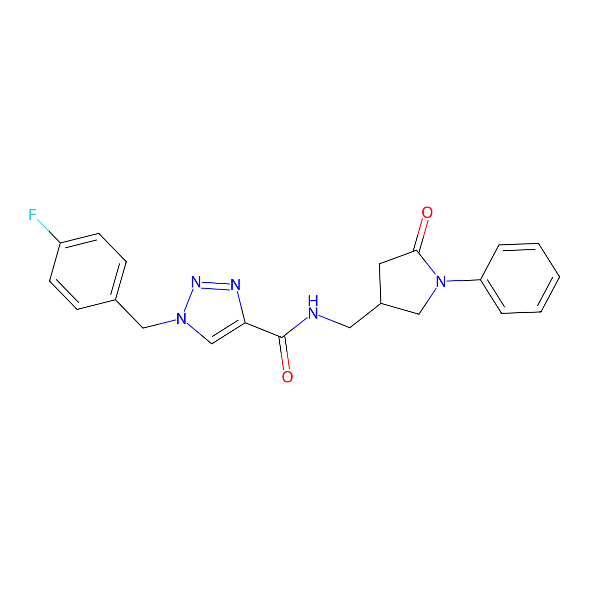 1-[(4-fluorophenyl)methyl]-N-[(5-oxo-1-phenylpyrrolidin-3-yl)methyl]triazole-4-carboxamide molecular structure, CAS 3082108-44-6