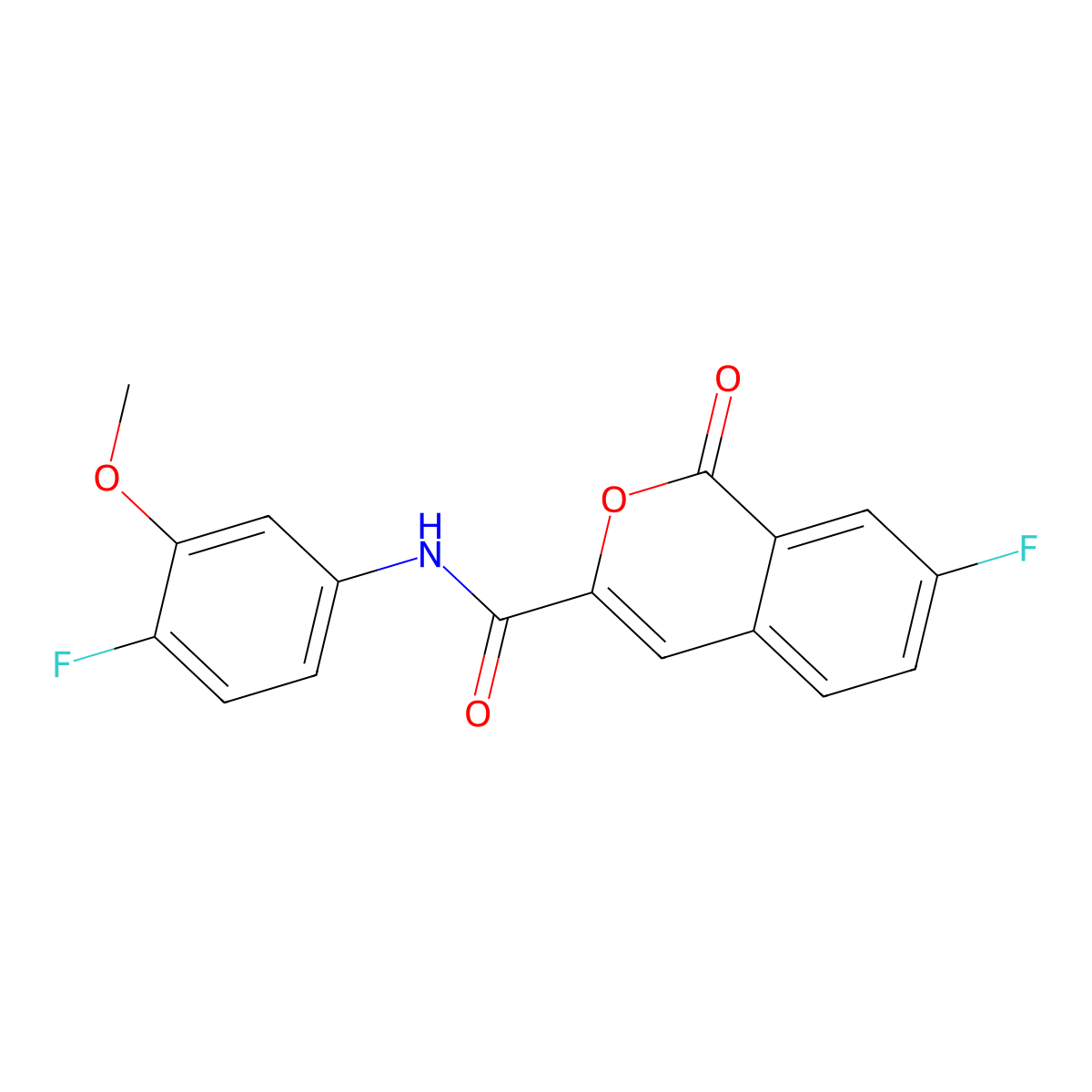 7-fluoro-N-(4-fluoro-3-methoxyphenyl)-1-oxoisochromene-3-carboxamide molecular structure, CAS 3082110-04-8