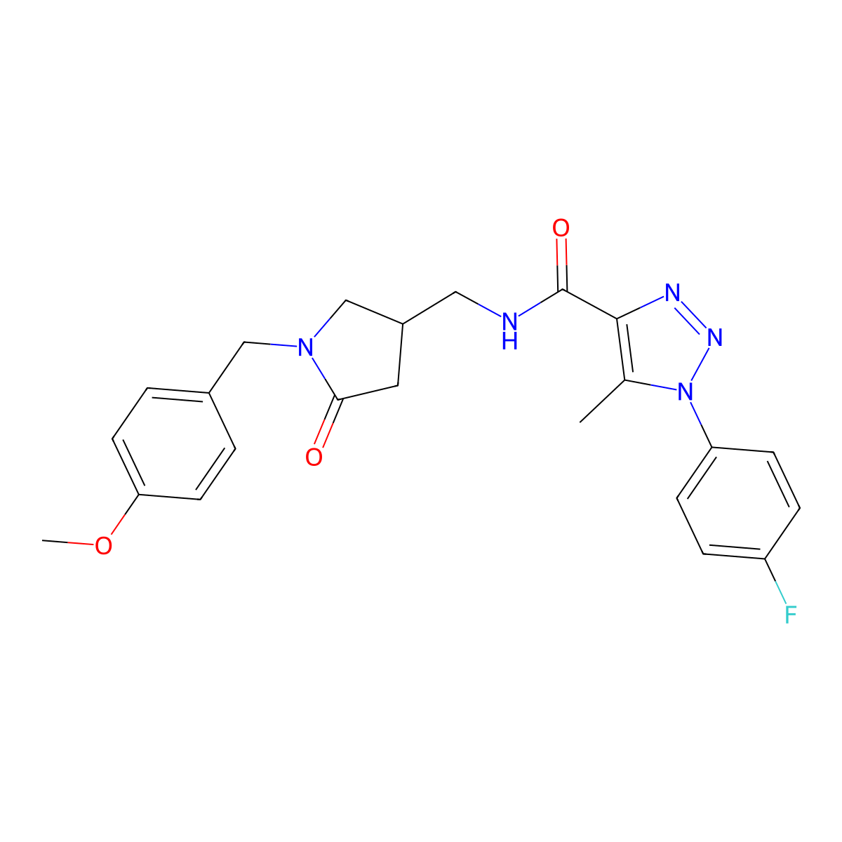 1-(4-fluorophenyl)-N-[[1-[(4-methoxyphenyl)methyl]-5-oxopyrrolidin-3-yl]methyl]-5-methyltriazole-4-carboxamide molecular structure, CAS 3082110-23-1
