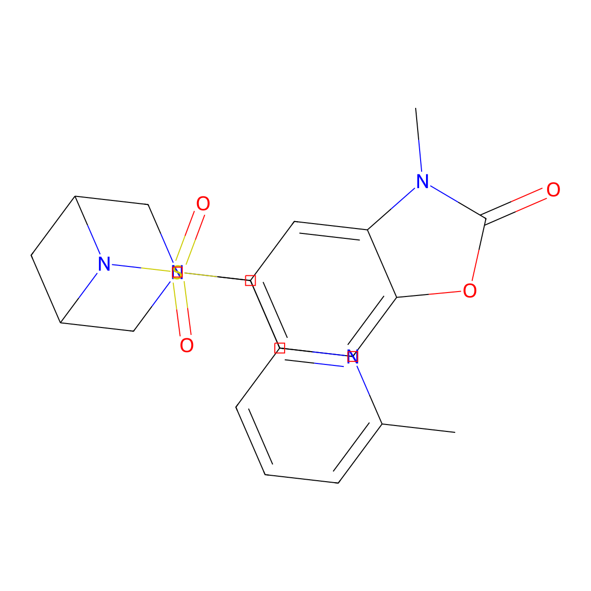 3-Methyl-5-[[3-[(6-methylpyridin-2-yl)methyl]-3,6-diazabicyclo[3.1.1]heptan-6-yl]sulfonyl]-1,3-benzoxazol-2-one molecular structure, CAS 3082112-13-5