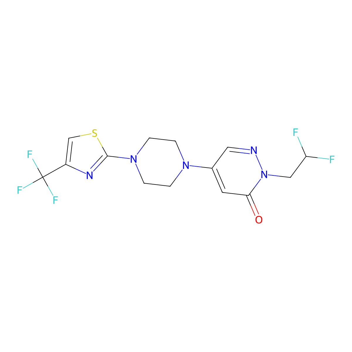 2-(2,2-Difluoroethyl)-5-[4-[4-(trifluoromethyl)-1,3-thiazol-2-yl]piperazin-1-yl]pyridazin-3-one molecular structure, CAS 3082113-94-5