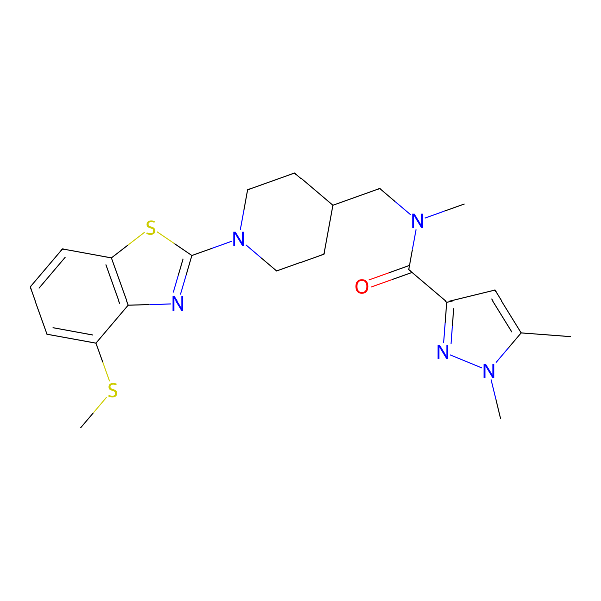 N,1,5-trimethyl-N-[[1-(4-methylsulfanyl-1,3-benzothiazol-2-yl)piperidin-4-yl]methyl]pyrazole-3-carboxamide molecular structure, CAS 3082114-30-2